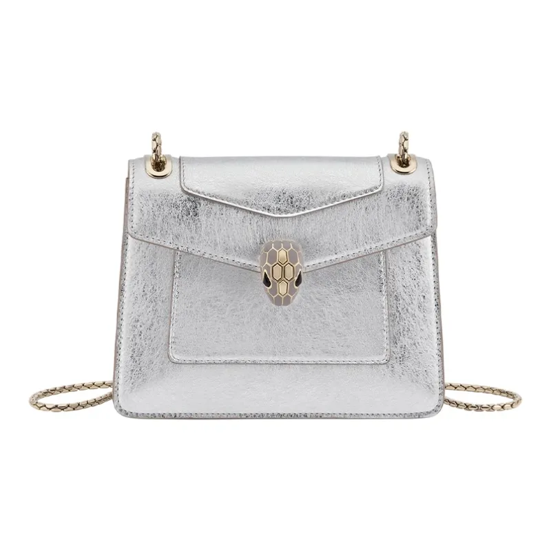 BVLGARI Serpenti Forever Calfskin Crossbody Bag, Shoulder Bag Women's Silver-0
