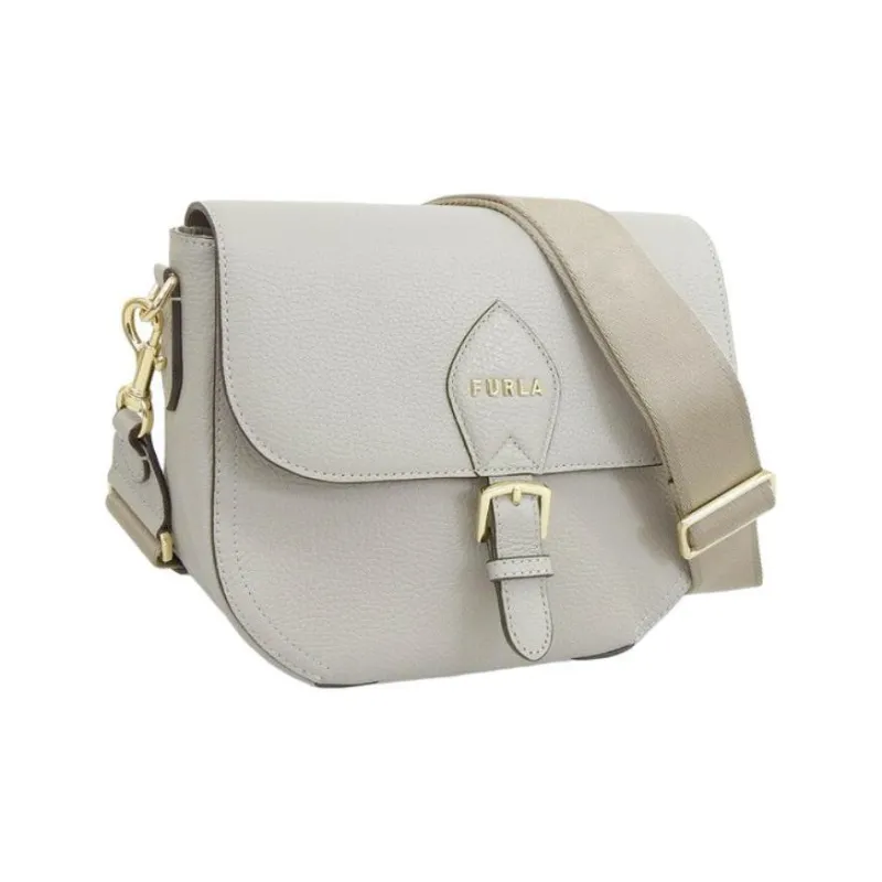 Furla Urania Leather Saddle Bag Shoulder Bag Crossbody Bag Small Size Women's Gray White-1