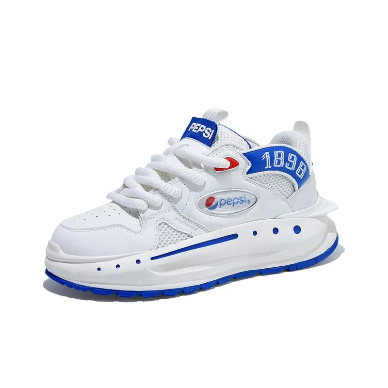 Pepsi Slip Resistant Balance Breathable Low Top Skateboard Shoes Men's White Blue-1