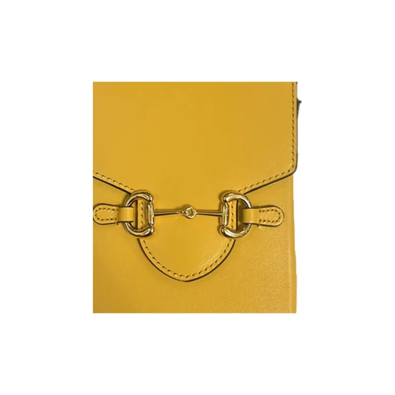 GUCCI Horsebit 1955 Cow Leather Cell Phone Pouch, Crossbody Bag, Shoulder Bag Unisex Yellow-4
