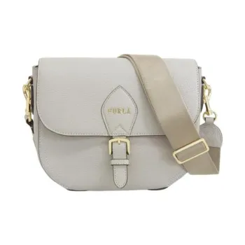Furla Urania Leather Saddle Bag Shoulder Bag Crossbody Bag Small Size Women's Gray White