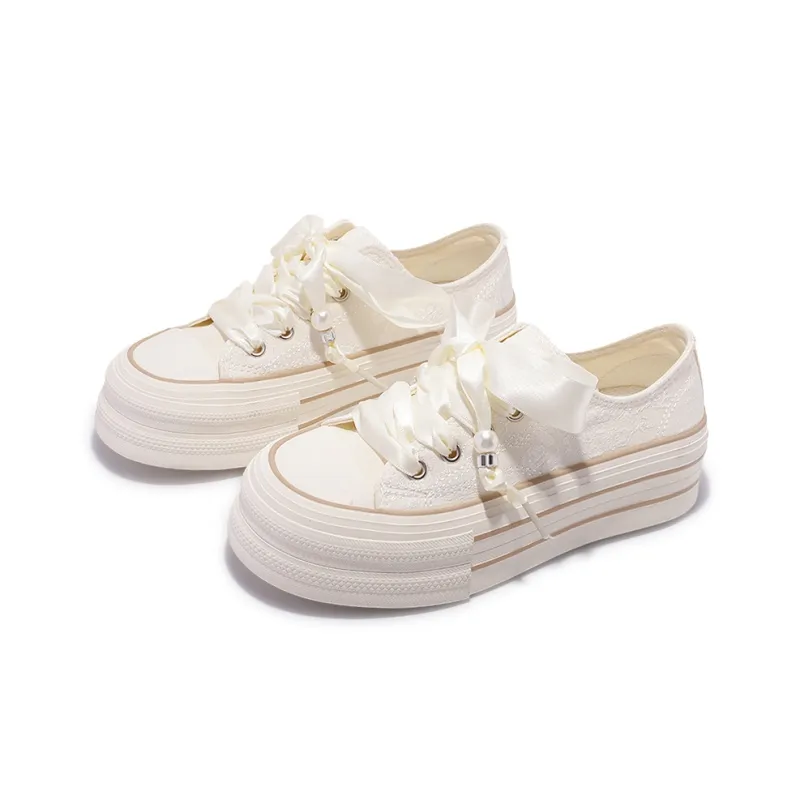 Miss Zhang Anti Slip And Wear Resistant Height Increasing Low Top Canvas Shoes Women's Beige-5