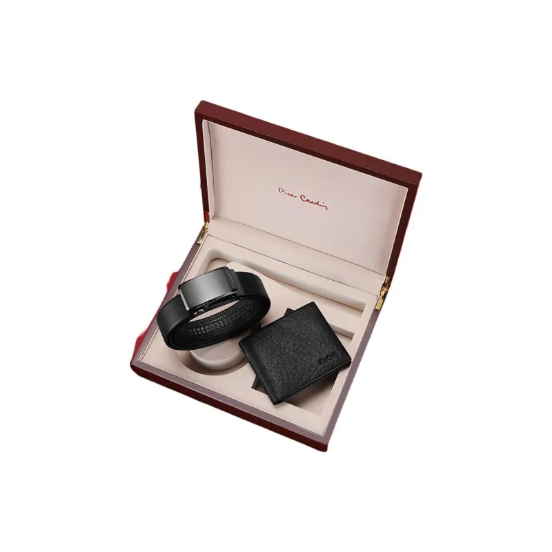 PIERRE CARDIN Cow Leather Wallet Belt Regular Men's Black-2