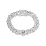 Silver Heart Cuban Bracelet