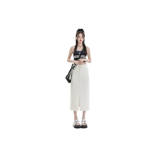 La Chapelle Denim Long Skirts Women's Off White