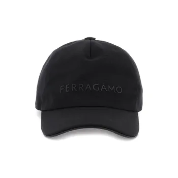 FERRAGAMO Leather Baseball Caps Men's Black