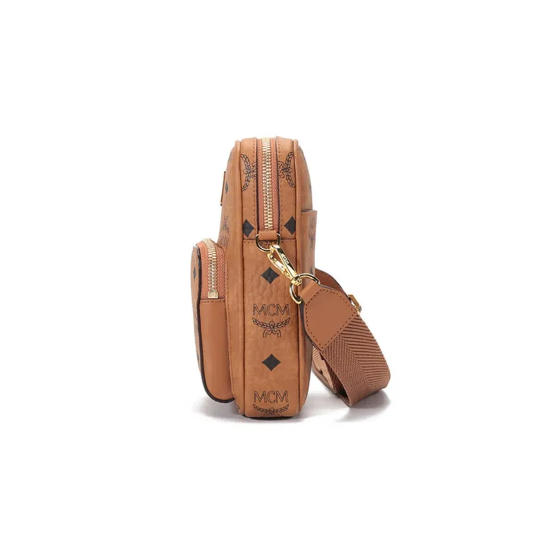 MCM Essential Visetos Origina Leather Cell Phone Pouch, Crossbody Bag, Shoulder Bag Mini Unisex Cognac-2