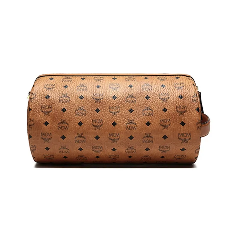 MCM Klassik Visetos Artificial Leather Cylinder Bag, Shoulder Bag, Crossbody Bag Unisex Brown-3