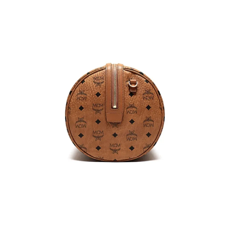 MCM Klassik Visetos Artificial Leather Cylinder Bag, Shoulder Bag, Crossbody Bag Unisex Brown-2
