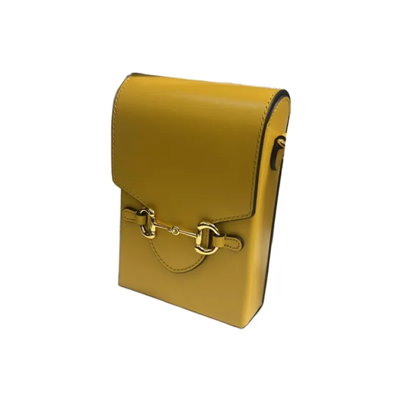 GUCCI Horsebit 1955 Cow Leather Cell Phone Pouch, Crossbody Bag, Shoulder Bag Unisex Yellow-1