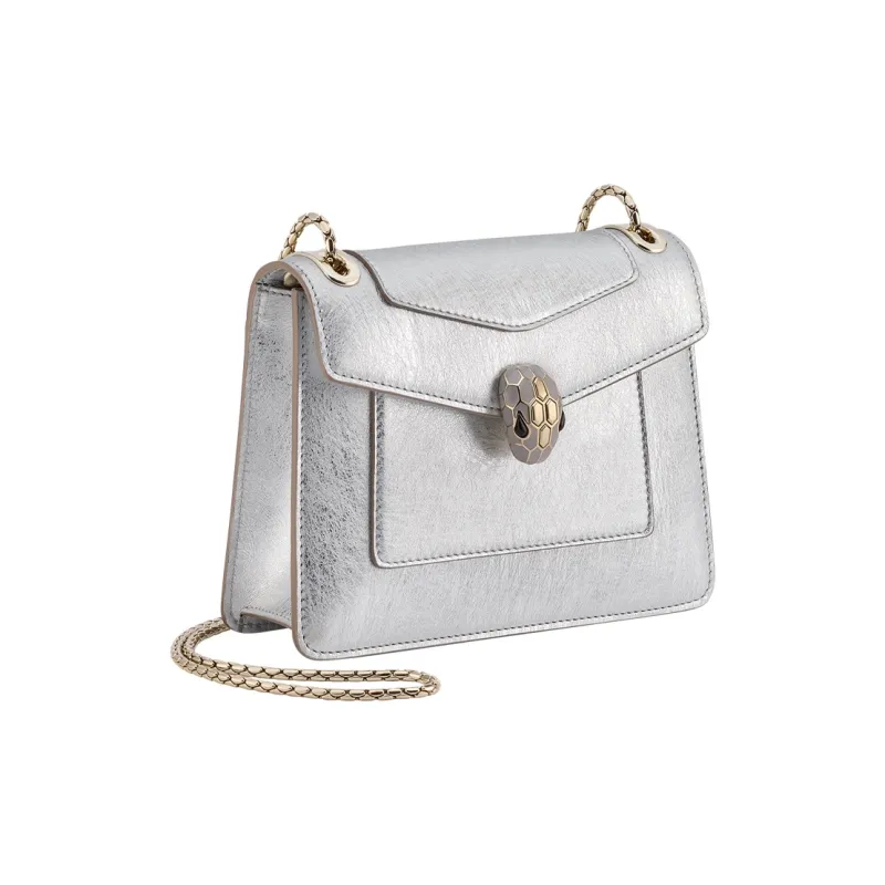 BVLGARI Serpenti Forever Calfskin Crossbody Bag, Shoulder Bag Women's Silver-1