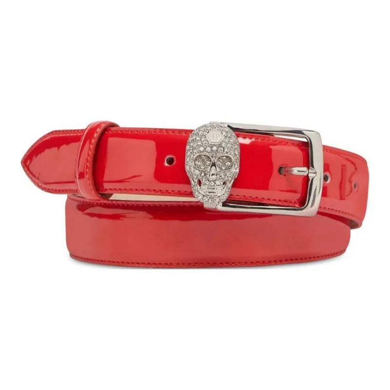 PHILIPP PLEIN Skull Styling Decoration Leather Belts Women's Red --0