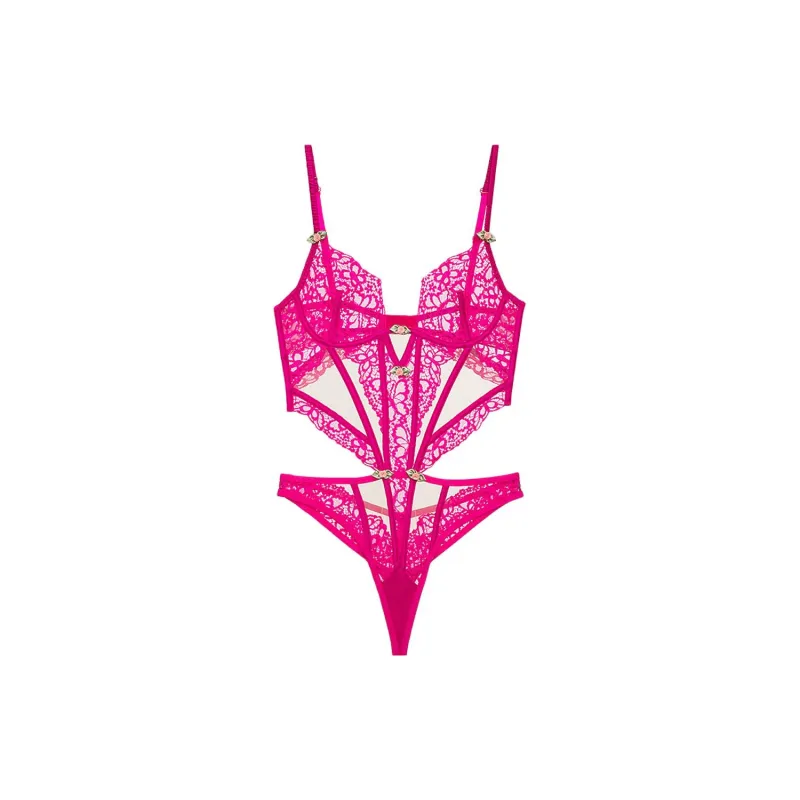 Victoria's Secret FOR LOVE & LEMONS Butterfly Lace Bodysuits Women's Bright Pink-0