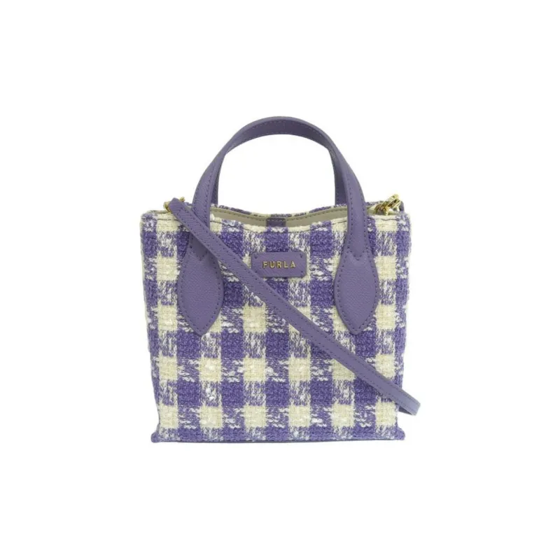 Furla Era Floral Tweed Tote Bag, Shopping Bag, Shoulder Bag, Crossbody Bag, Handbag Mini Women's Purple-0