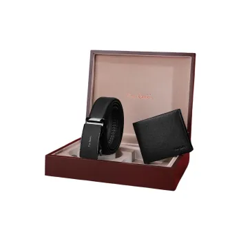 PIERRE CARDIN Cow Leather Wallet Belt Regular Men's Black