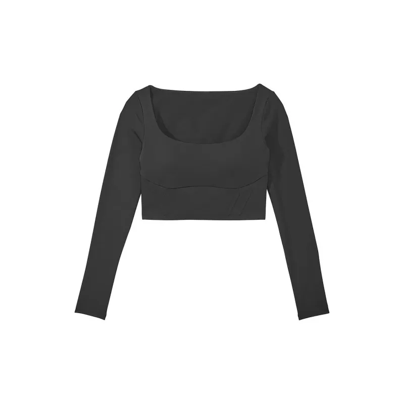 Victoria's Secret Elevate Cropped Long-Sleeve Corset Top Black Undershirts Women's Black-0