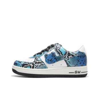 GOLD MEMBER BEAR Anti-Slip Wear-Resistant Low-Top Skateboard Shoes Unisex White Blue