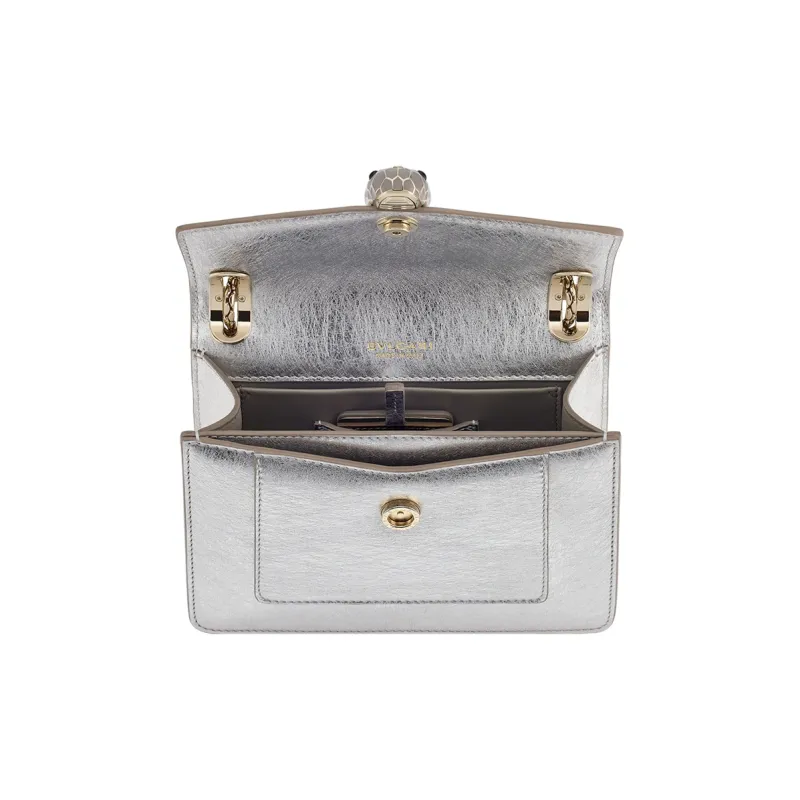 BVLGARI Serpenti Forever Calfskin Crossbody Bag, Shoulder Bag Women's Silver-3