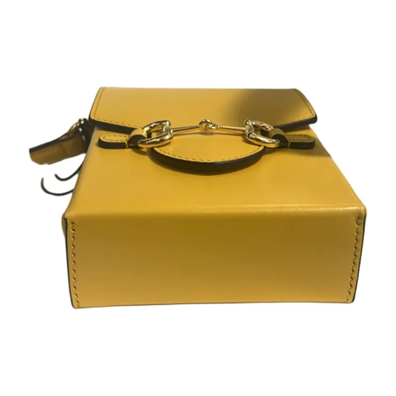 GUCCI Horsebit 1955 Cow Leather Cell Phone Pouch, Crossbody Bag, Shoulder Bag Unisex Yellow-3
