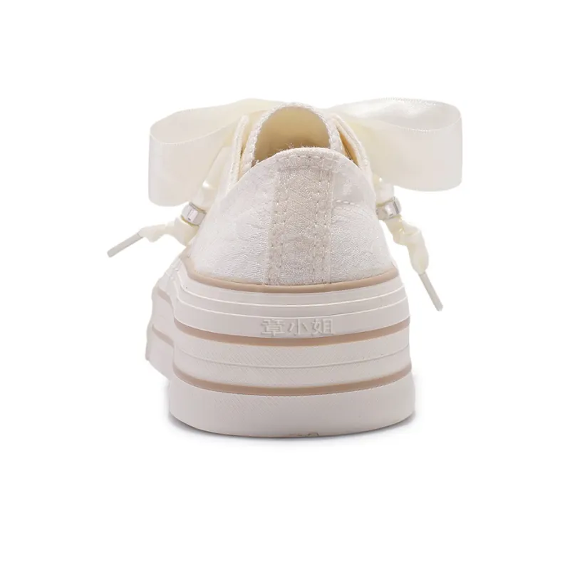 Miss Zhang Anti Slip And Wear Resistant Height Increasing Low Top Canvas Shoes Women's Beige-6