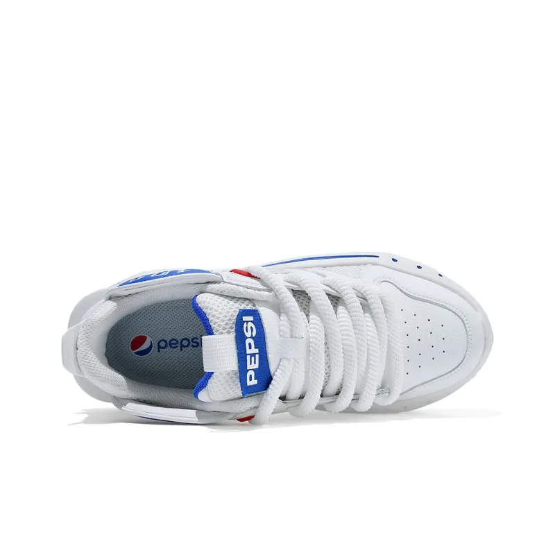 Pepsi Slip Resistant Balance Breathable Low Top Skateboard Shoes Men's White Blue-3