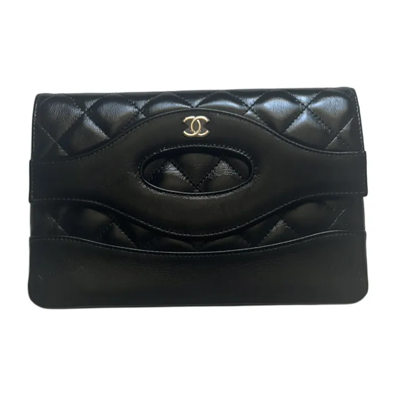 CHANEL Shiny Lambskin Clutch Women's Black-0