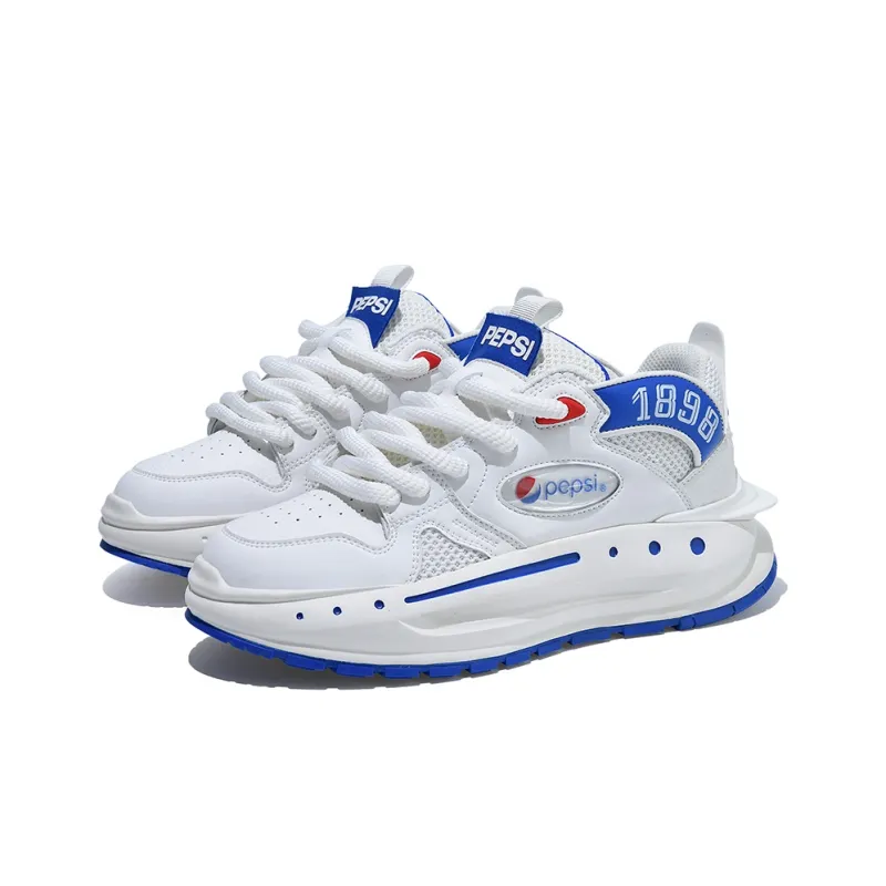 Pepsi Slip Resistant Balance Breathable Low Top Skateboard Shoes Men's White Blue-2