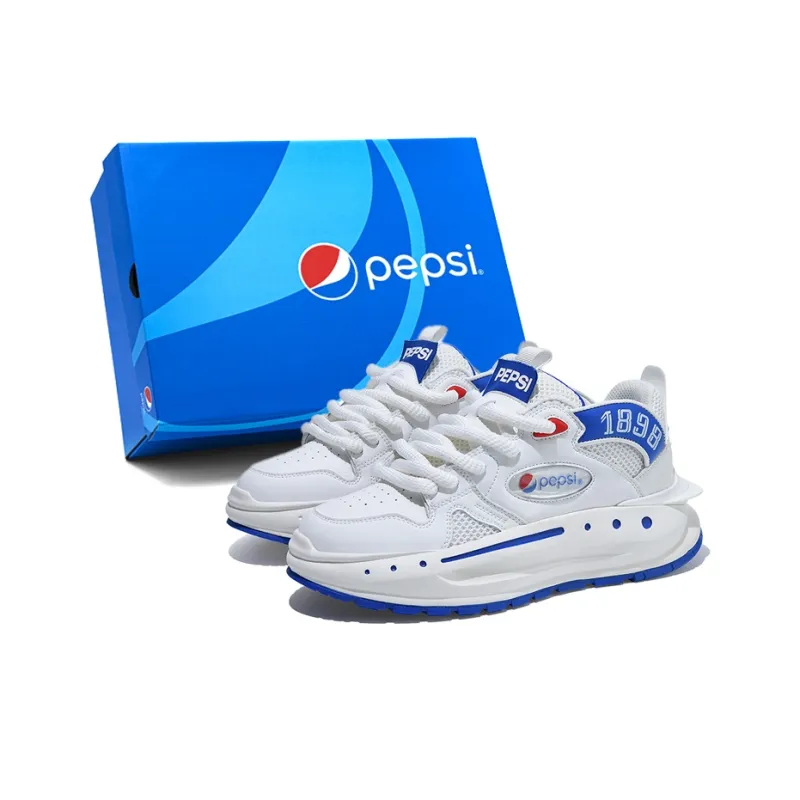 Pepsi Slip Resistant Balance Breathable Low Top Skateboard Shoes Men's White Blue-6