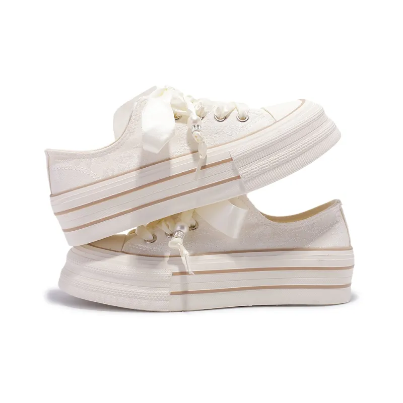 Miss Zhang Anti Slip And Wear Resistant Height Increasing Low Top Canvas Shoes Women's Beige-2