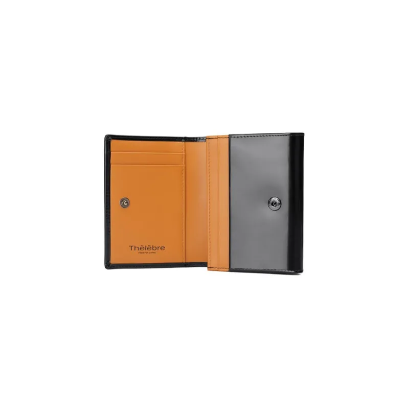 Thereble Cow Leather Card Holder Men's Black Orange-4