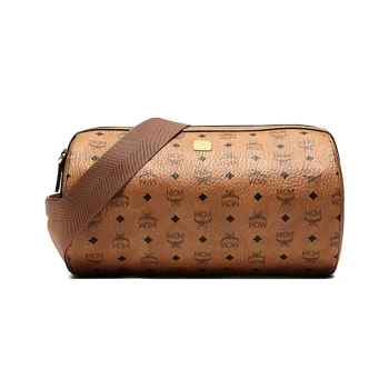 MCM Klassik Visetos Artificial Leather Cylinder Bag, Shoulder Bag, Crossbody Bag Unisex Brown