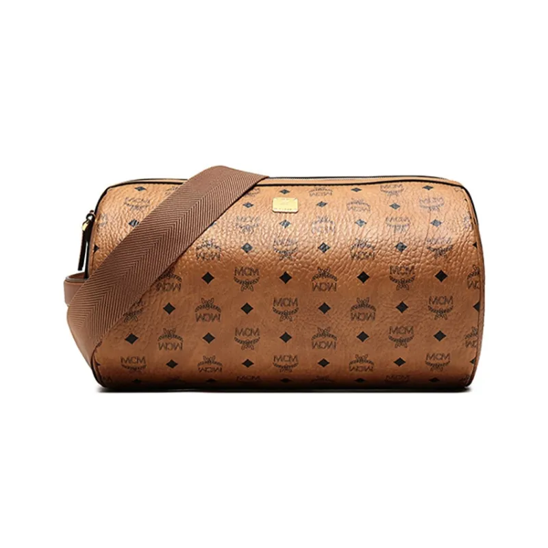 MCM Klassik Visetos Artificial Leather Cylinder Bag, Shoulder Bag, Crossbody Bag Unisex Brown-0