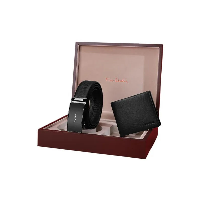PIERRE CARDIN Cow Leather Wallet Belt Regular Men's Black-3