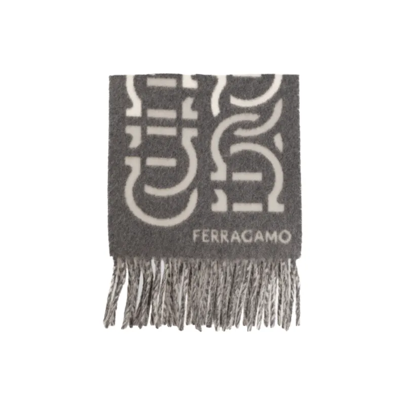 Ferragamo Gancini Jacquard Fringed Edge Scarf-0