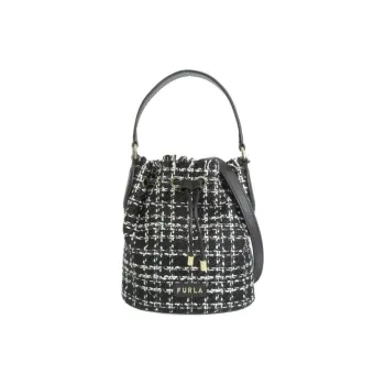 Furla Tweed Bucket Bags Shoulder Bag Crossbody Bag Handbag Mini Women's Black