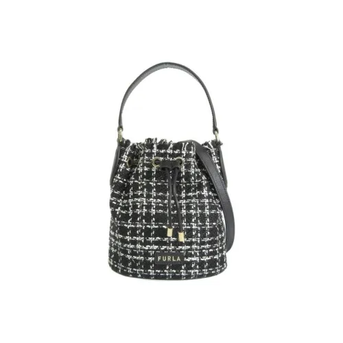 Furla Tweed Bucket Bags Shoulder Bag Crossbody Bag Handbag Mini Women's Black