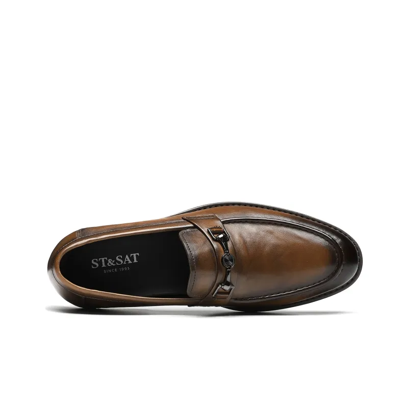 ST&SAT Dress Shoes Men Low Top Yellow Brown/Black-7