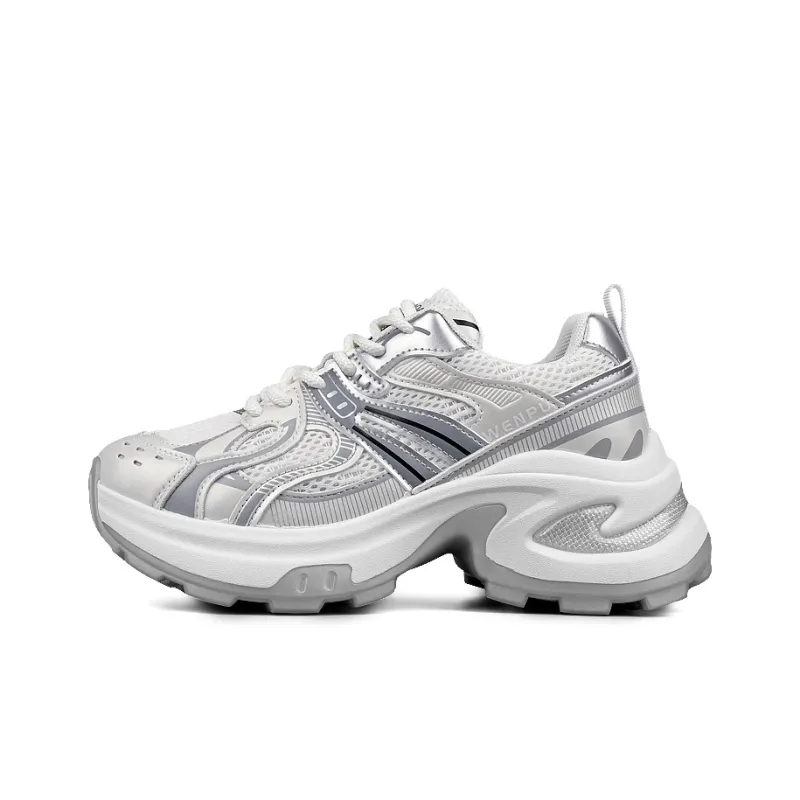 WENPU Cushioning Anti-Slip Wear-Resistant Breathable Lightweight Height Increasing Low-Top Chunky Sneakers Women's-7