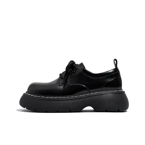 Old Meow Lace Up British Style Loafers 5.5cm Women's Black