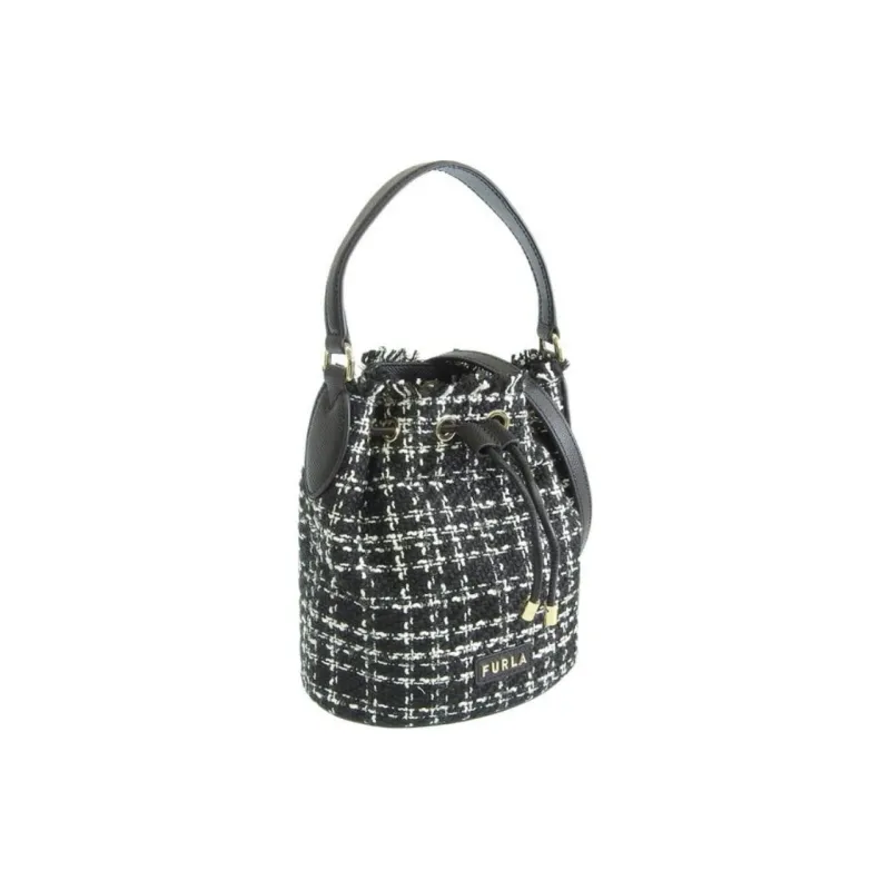 Furla Tweed Bucket Bags Shoulder Bag Crossbody Bag Handbag Mini Women's Black-1