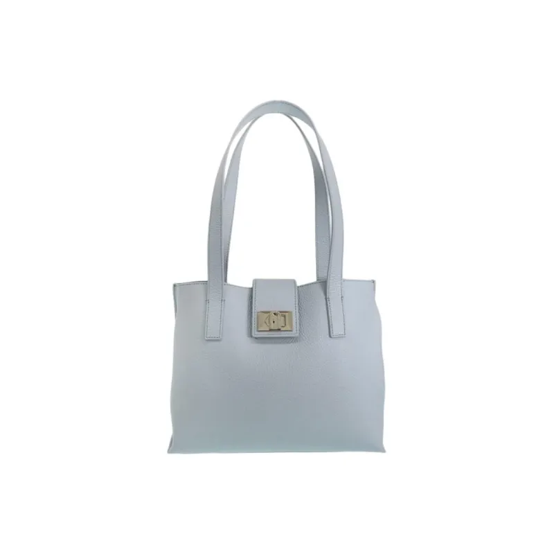 Furla Soft Leather Tote Bag, Shopping Bag, Handbag Medium Size Women's Light Blue-0
