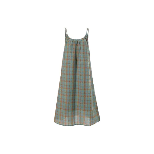 Udon House Slip Dresses Women's Blue/Green Plaid