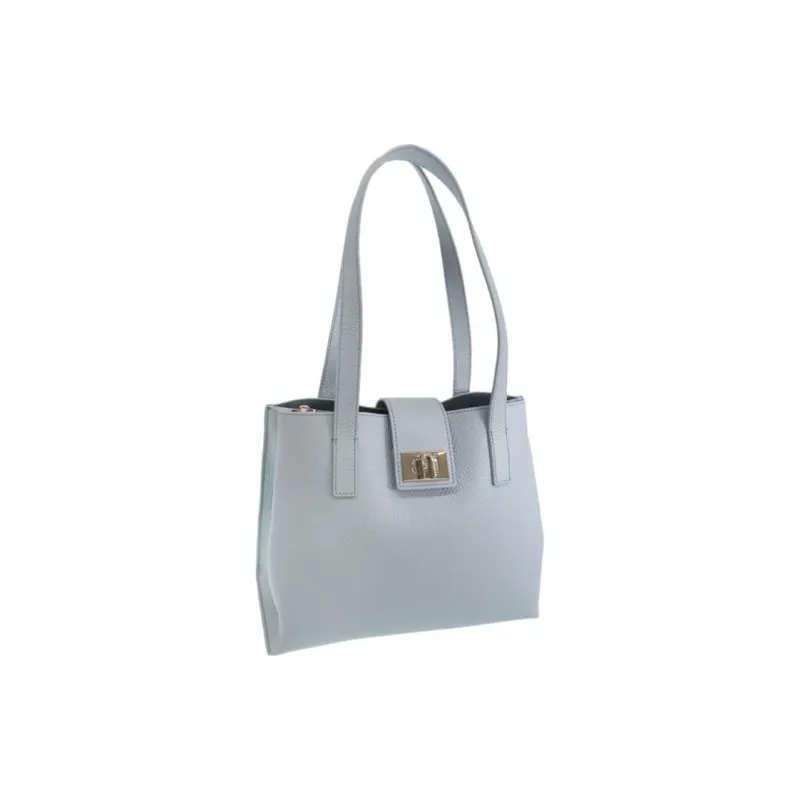 Furla Soft Leather Tote Bag, Shopping Bag, Handbag Medium Size Women's Light Blue-1