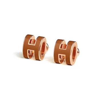 HERMES Lacquer Art Metal Rose Gold Plated Earrings Women's Rose Gold