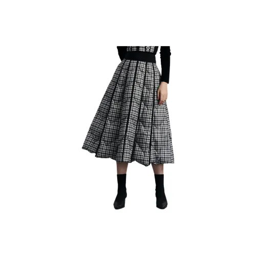 MIIDII Casual Long Skirts Women's Black Check