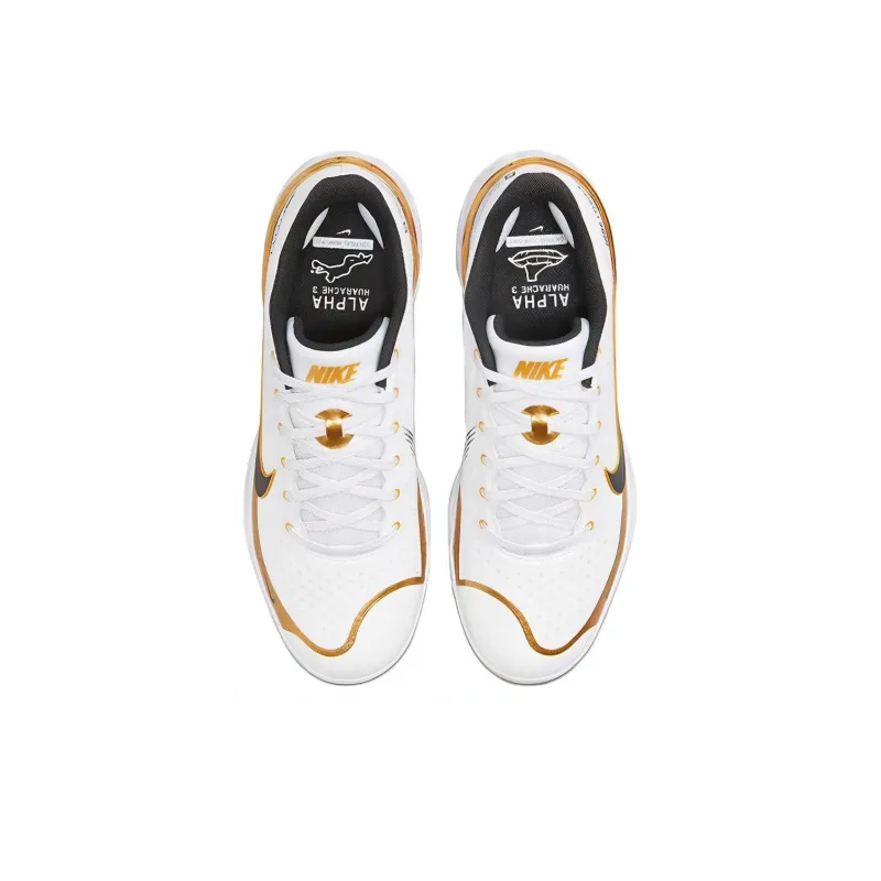 Nike Alpha Huarache Elite 3 Low 'White Metallic Gold'-3