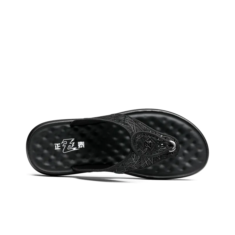CHINT Slip Resistant Abrasion Resistant Odor Resistant Flip Flops Men's Black-2