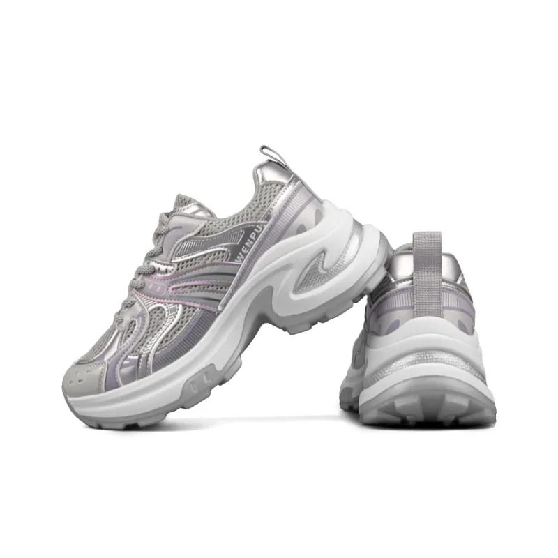 WENPU Cushioning Anti-Slip Wear-Resistant Breathable Lightweight Height Increasing Low-Top Chunky Sneakers Women's-3