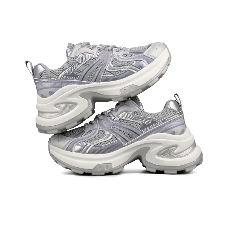 WENPU Cushioning Anti-Slip Wear-Resistant Breathable Lightweight Height Increasing Low-Top Chunky Sneakers Women's-2