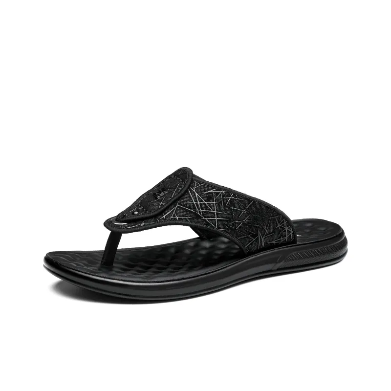 CHINT Slip Resistant Abrasion Resistant Odor Resistant Flip Flops Men's Black-1